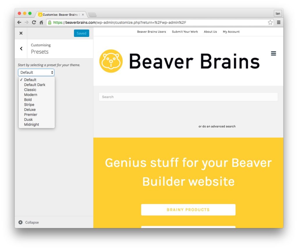 beaver builder plugin and theme updates current presets