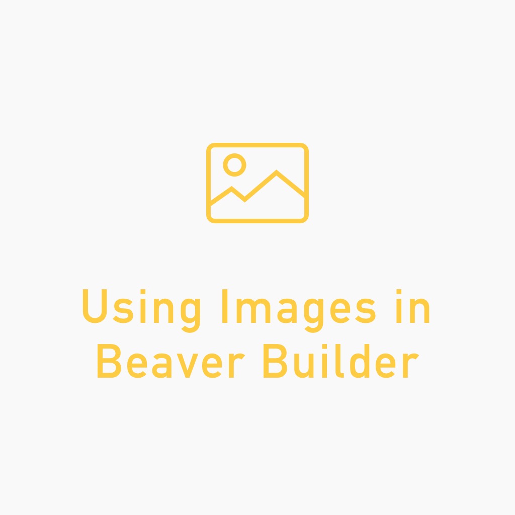 Grey and blue Image displaying icon and text titled Using Images in Beaver Builder via builderbrains.com beaver builder image tags seo optimisation