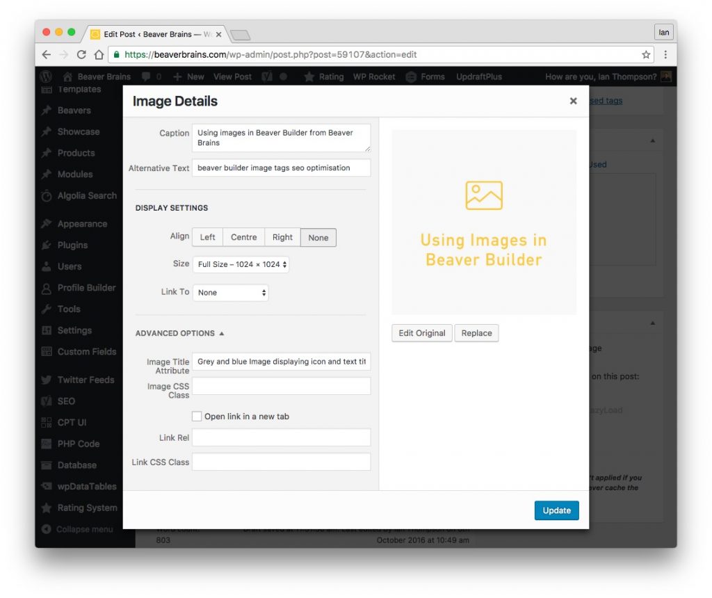 beaver builder image optimisation